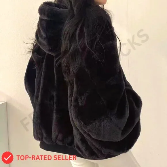 Reversible Sherpa Fleece Jacket Y2K Grunge Winter Coat Oversized Zip Hoodie - Picture 5 of 5